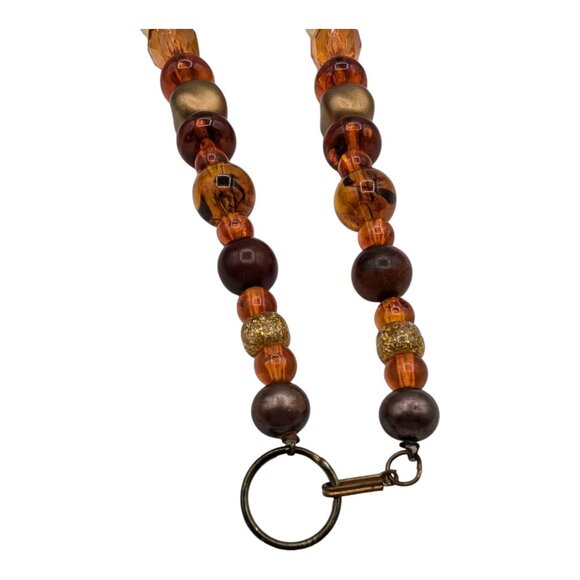 Handcrafted Beaded Necklace With Gold Amber & Red Beads - 16" Long - Picture 6 of 9